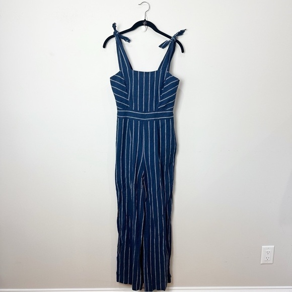 Rachel Roy Kate Linen Striped Shoulder Tie Jumpsuit - Picture 3 of 9